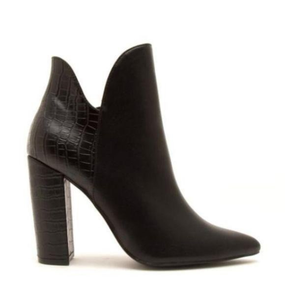 Black Ankle Booties with Embossed Detailing - Picture 2 of 5